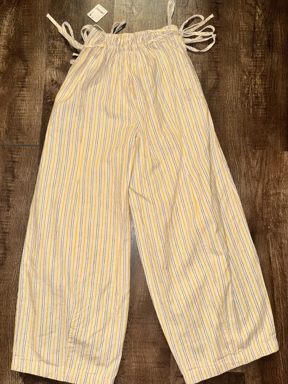 Sun Dazed Cotton-Linen Striped Pants in Ivory Combo NWT